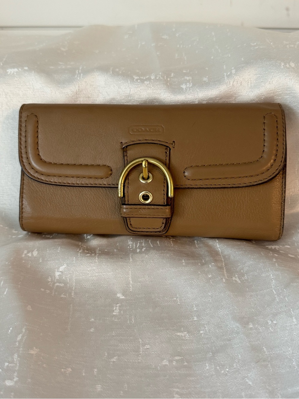 Coach SoHo Tan Leather Buckle Wallet with Gold Hardware